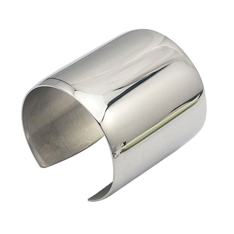 COUYA Silver Wide Cuff Bracelet Stainless Steel Smooth Polish Bangle for Women Ladies - Image 2